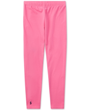 Shop Polo Ralph Lauren Big Girls Embroidered Pony Stretch Cotton Leggings In Baja Pink