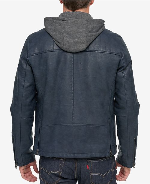 Levi's Men's Faux-Leather Hooded Racer Jacket & Reviews - Coats ...