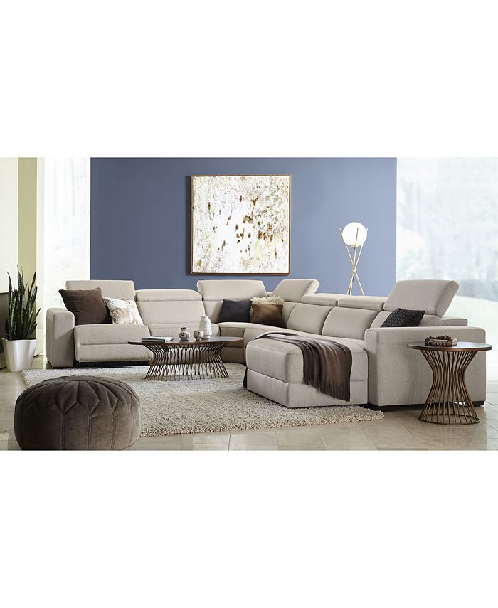 Furniture Nevio Fabric Power Reclining, Grey Fabric Sectional Sofa With Recliner And Chaise Lounge