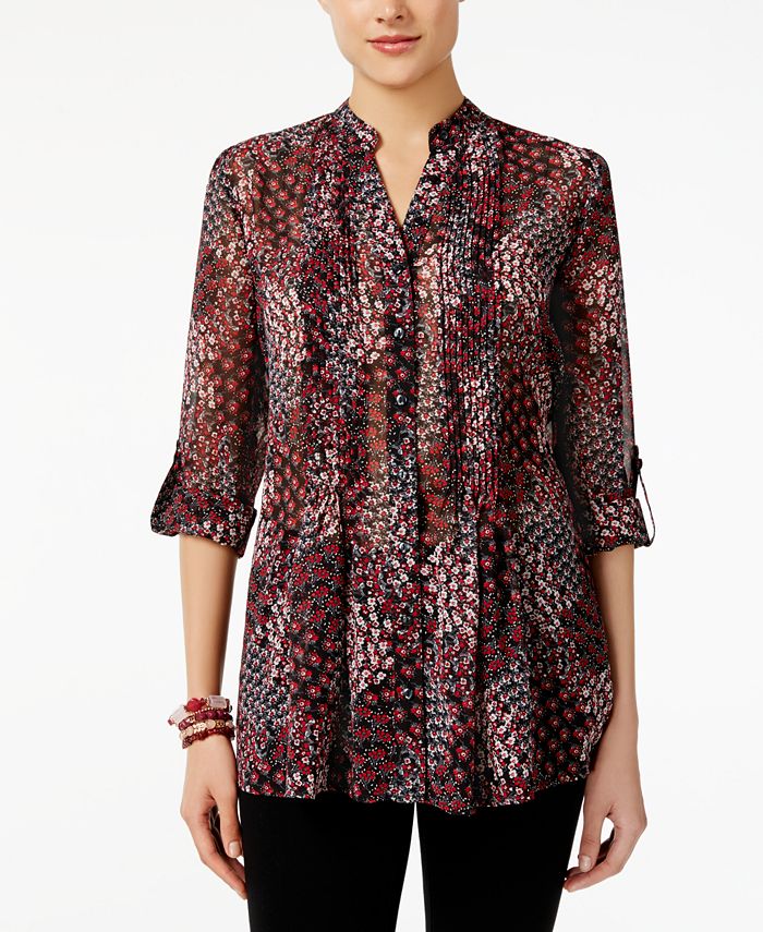 Style & Co Petite Printed Pleated-Bib Tunic, Created for Macy's ...