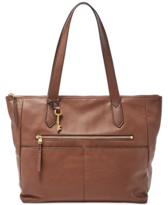 fossil leather tote bag