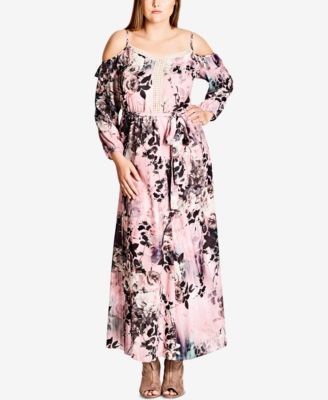 NY Collection Women's Plus Printed Cold Shoulder Maxi Dress  Navy Size 2X main image 0