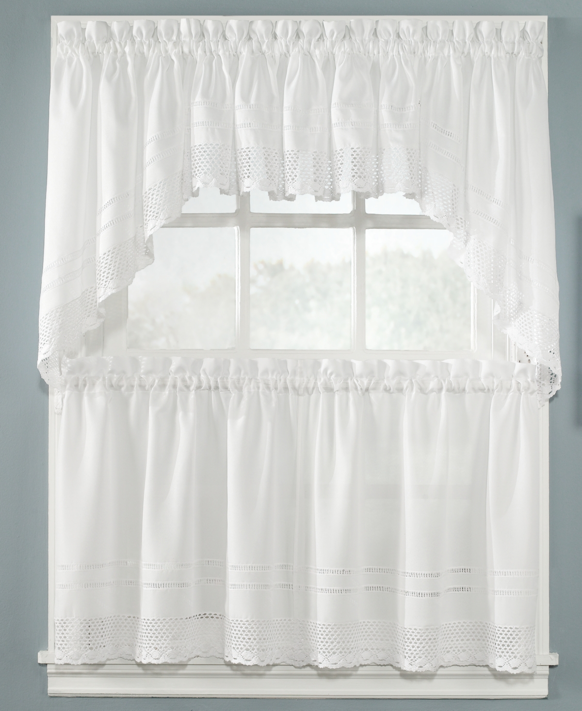Peri Pair of Crochet 58" x 24" Cafe Curtains - WHITE