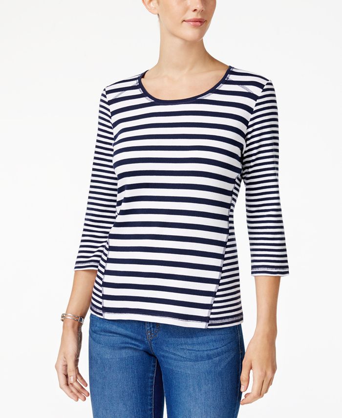 Karen Scott Petite Multi-Stripe 3/4-Sleeve Top, Created for Macy's ...