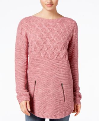 Hooked Up by IOT - Juniors' Zip-Pocket Tunic Sweater