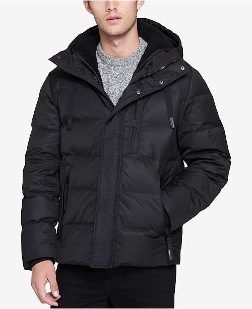 Andrew Marc Men's Groton Quilted Hooded Puffer Coat with Removable Faux ...