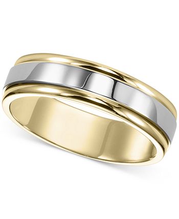 Macy's - Men's Two-Tone Band in 14k Gold & White Gold