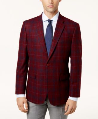 red and blue plaid blazer