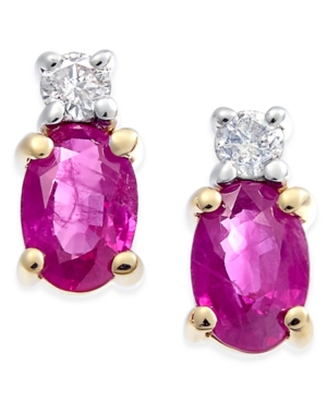 image of Ruby (1-1/5 ct. t.w.) & Diamond (1/10 ct. t.w.) Stud Earrings in 14k Gold