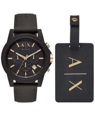 Men's Chronograph  Black Silicone Strap Watch 45mm Gift Set