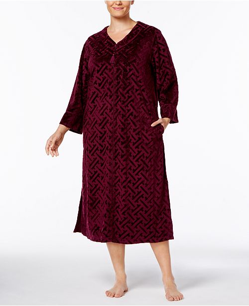 Miss Elaine Plus Size Embossed Micro Velour Zip Front Robe