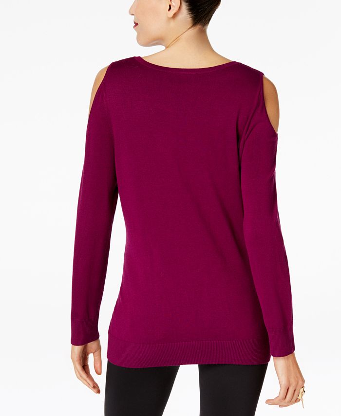 Thalia Sodi Embellished Cold-Shoulder Sweater, Created for Macy's - Macy's