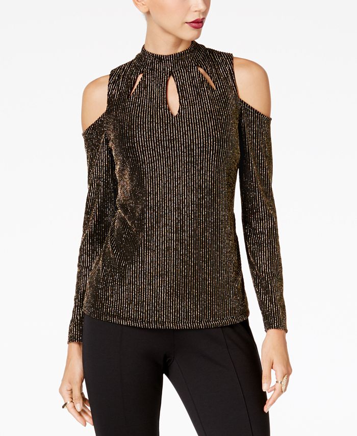 Thalia Sodi Womens Mock Neck Cutout Top Black Size Small main image 1