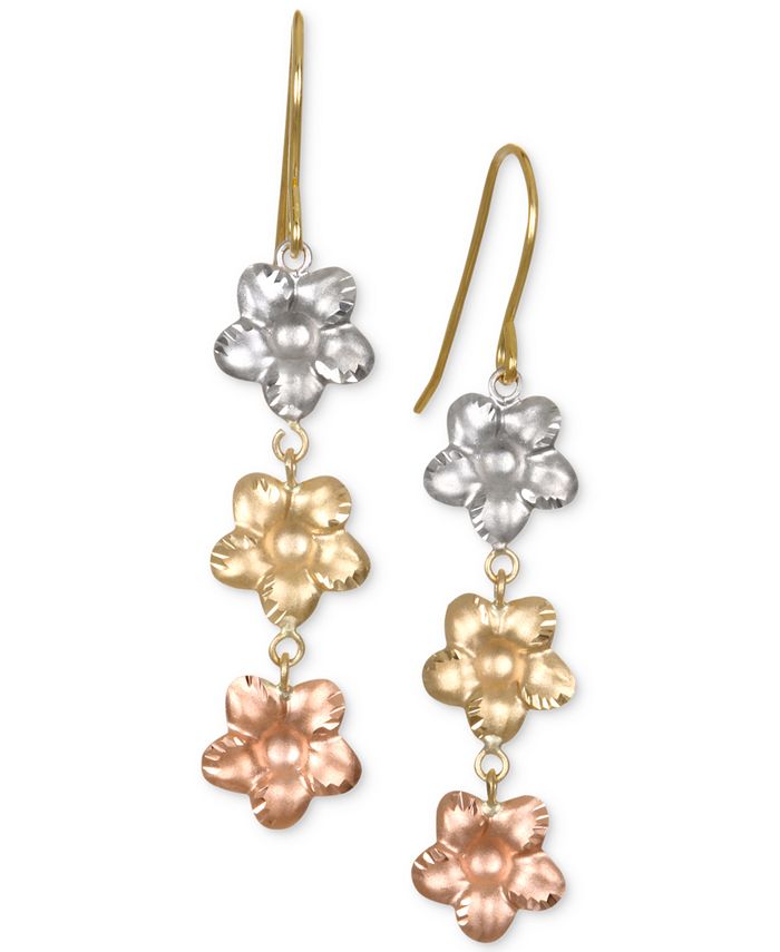 Macy's Tri-Color Flower Drop Earrings in 10k Gold, White Gold & Rose ...