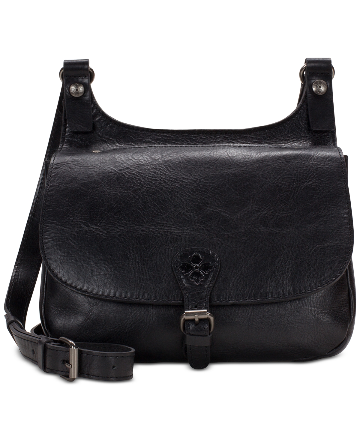Shop Patricia Nash London Smooth Leather Saddle Bag In Black,silver