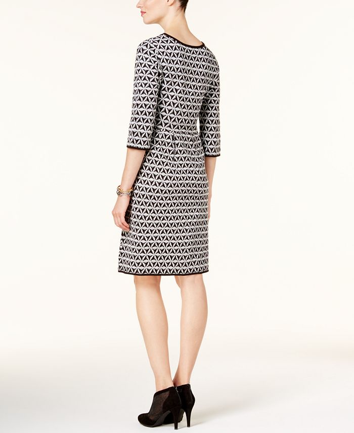 NY Collection Petite Printed Fit & Flare Sweater Dress - Macy's