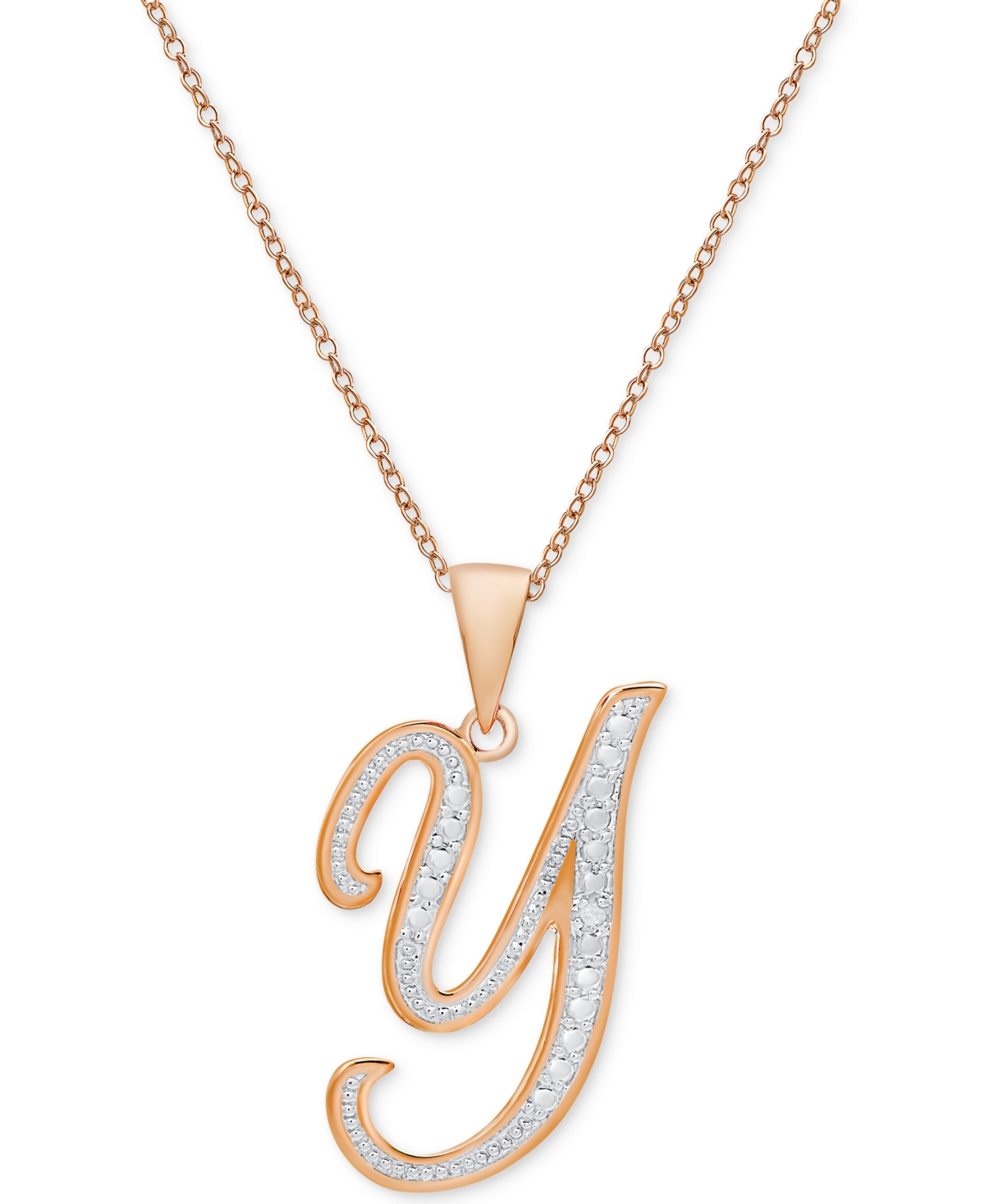 Macy's Diamond Accent Script 18" Initial Pendant Necklace In Silver Plate, Gold Plate & Rose Gold Plate In Y,rose Gold