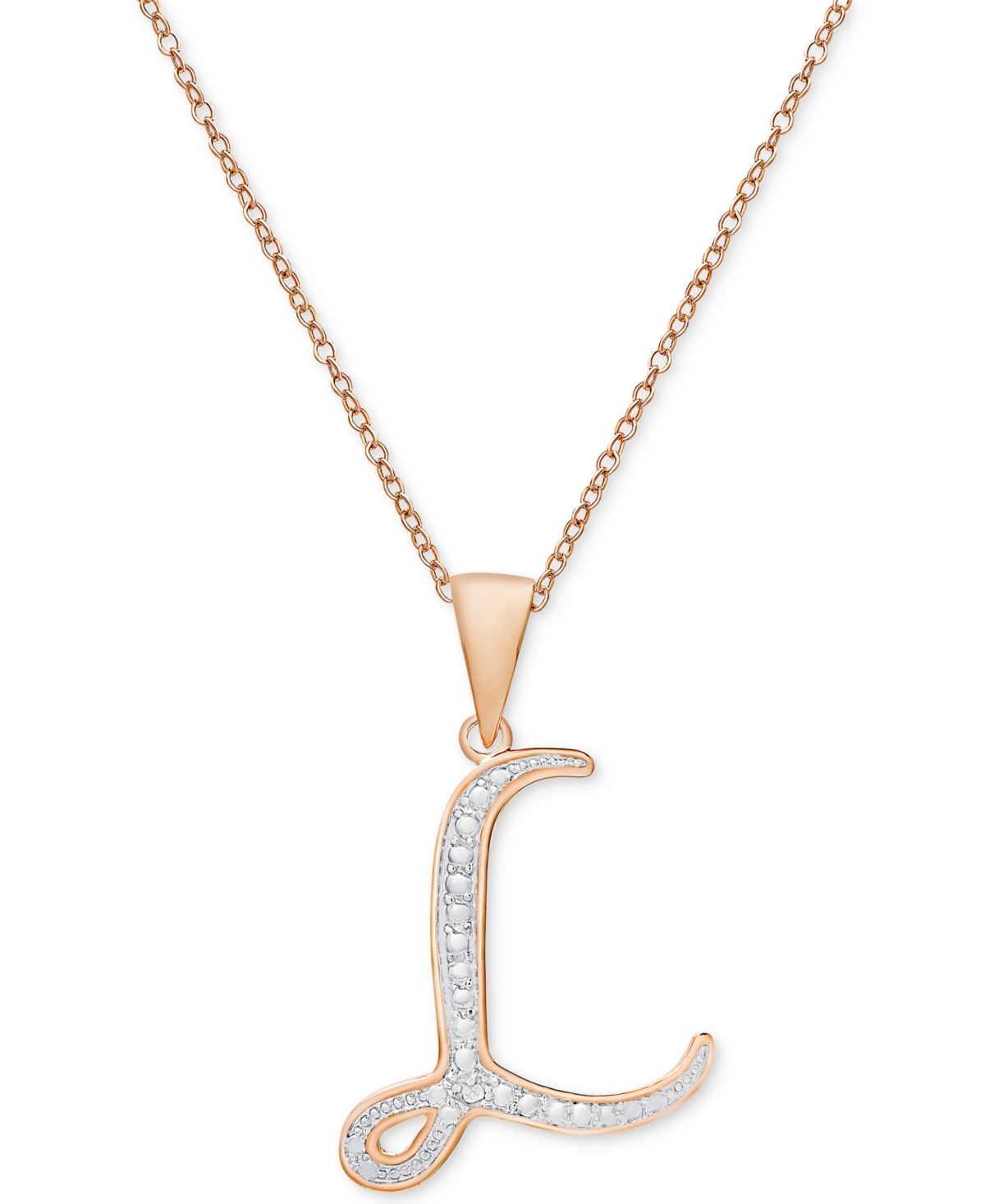 Macy's Diamond Accent Script 18" Initial Pendant Necklace In Silver Plate, Gold Plate & Rose Gold Plate In L,rose Gold