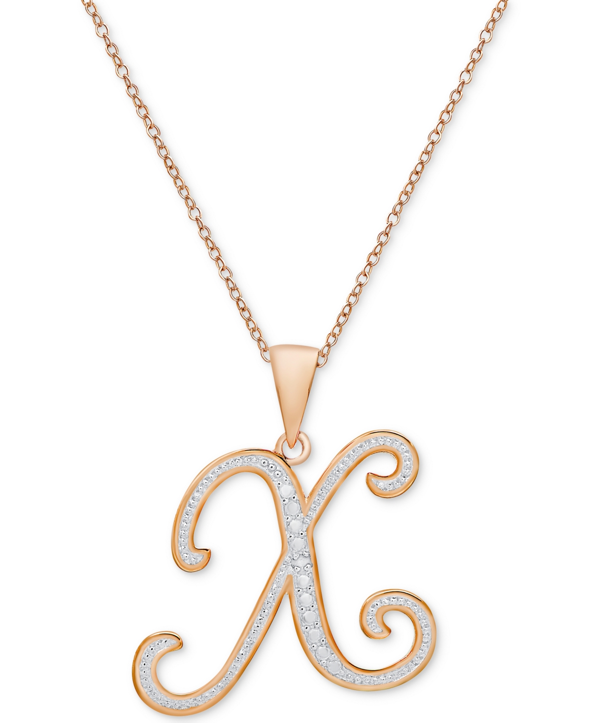 Macy's Diamond Accent Script 18" Initial Pendant Necklace In Silver Plate, Gold Plate & Rose Gold Plate In X,rose Gold