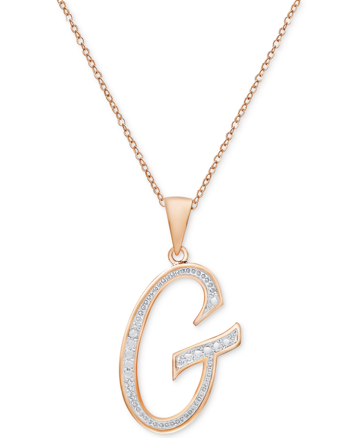 Macy's Diamond Accent Script 18" Initial Pendant Necklace In Silver Plate, Gold Plate & Rose Gold Plate In G,rose Gold