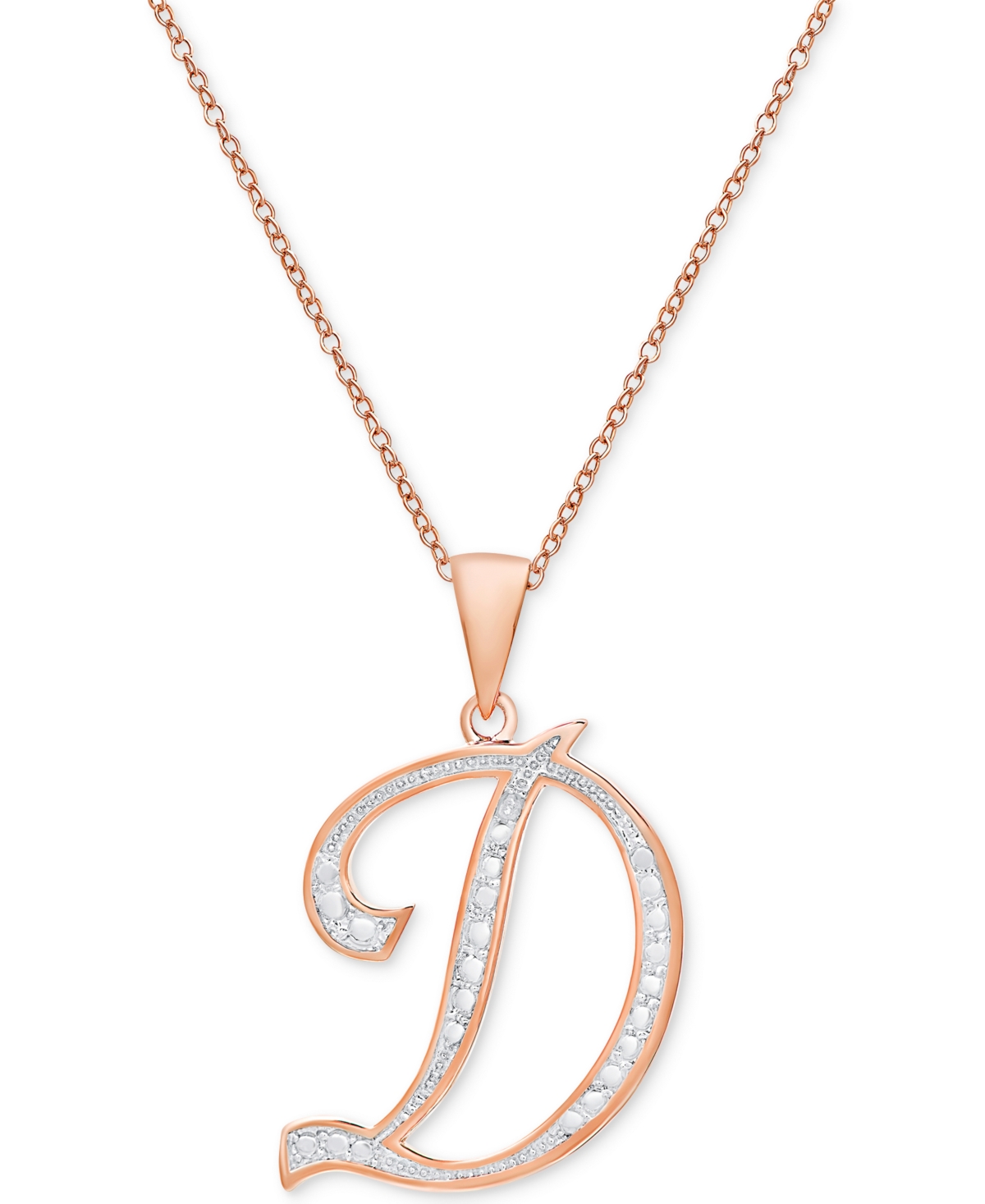 Macy's Diamond Accent Script 18" Initial Pendant Necklace In Silver Plate, Gold Plate & Rose Gold Plate In D,rose Gold