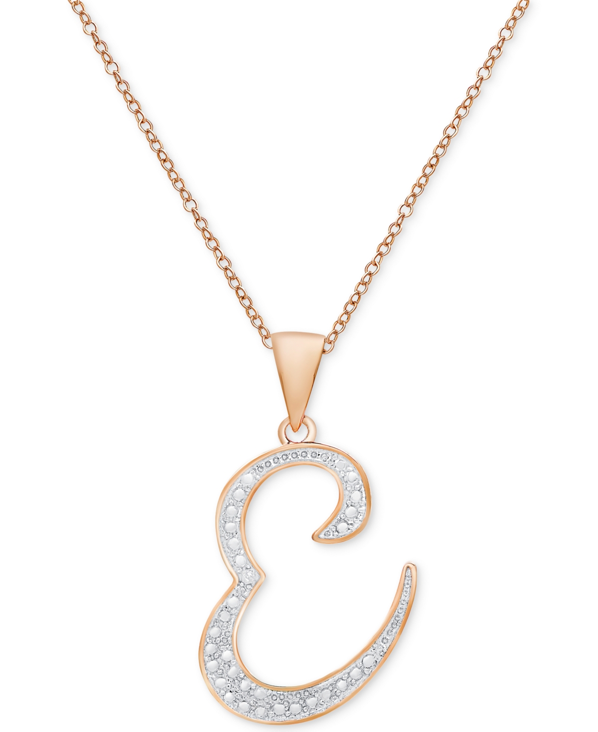 Macy's Diamond Accent Script 18" Initial Pendant Necklace In Silver Plate, Gold Plate & Rose Gold Plate In E,rose Gold