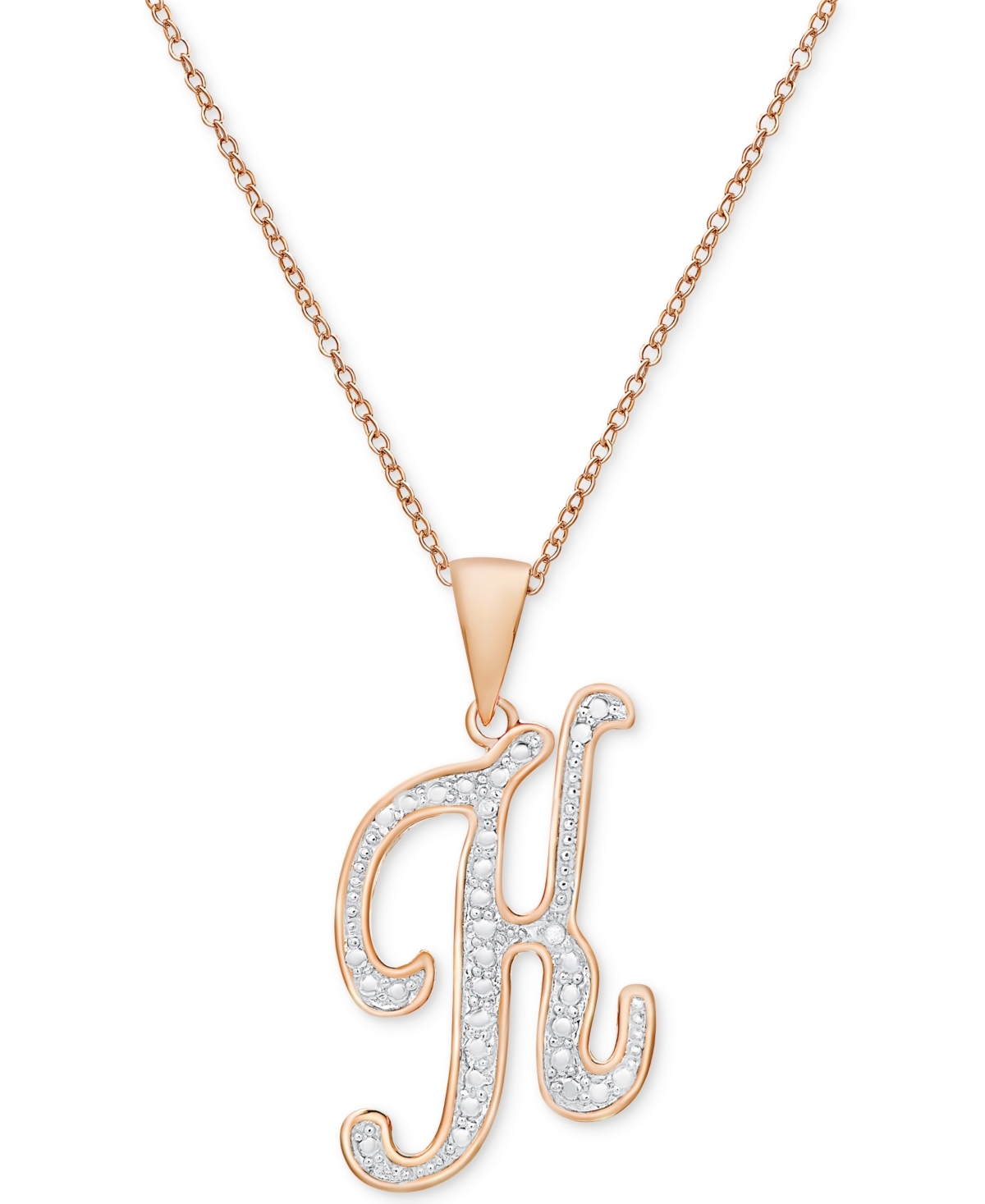 Macy's Diamond Accent Script 18" Initial Pendant Necklace In Silver Plate, Gold Plate & Rose Gold Plate In K,rose Gold