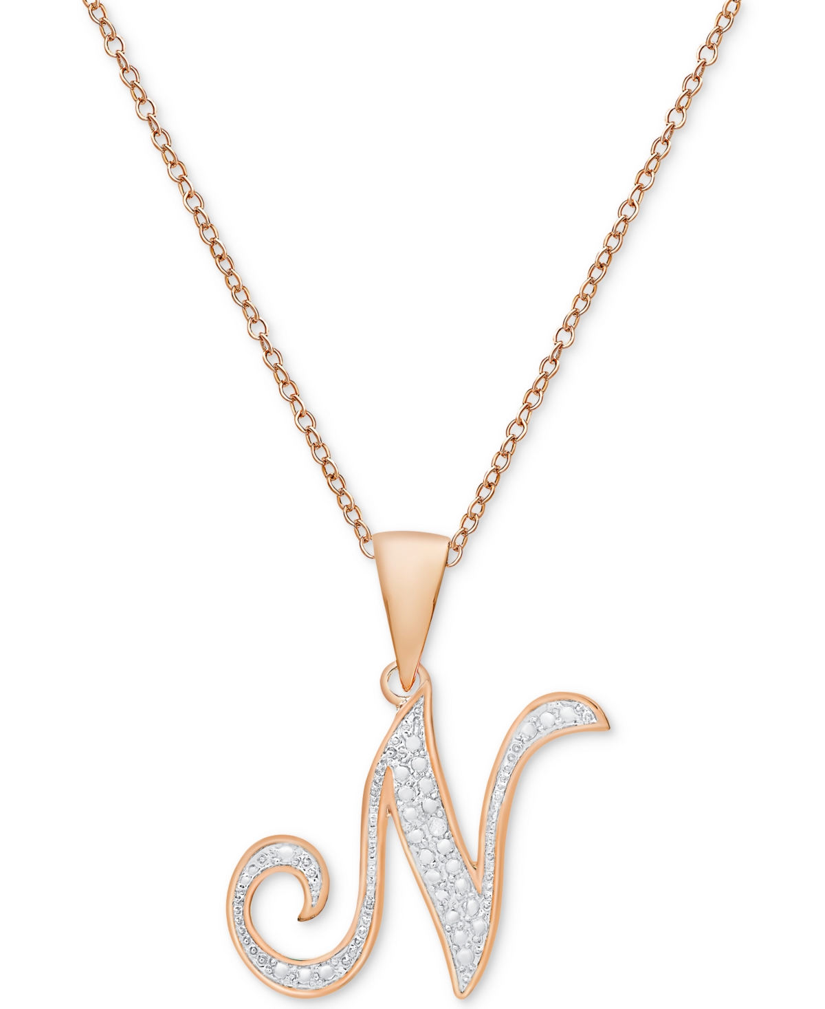 Shop Macy's Diamond Accent Script 18" Initial Pendant Necklace In Silver Plate, Gold Plate & Rose Gold Plate In N,rose Gold