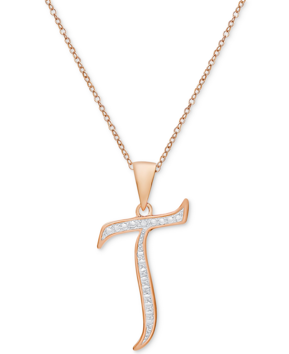 Macy's Diamond Accent Script 18" Initial Pendant Necklace In Silver Plate, Gold Plate & Rose Gold Plate In T,rose Gold