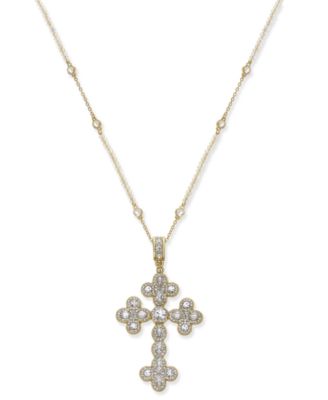 Joan Boyce - Gold-Tone Crystal Cross Pendant Necklace