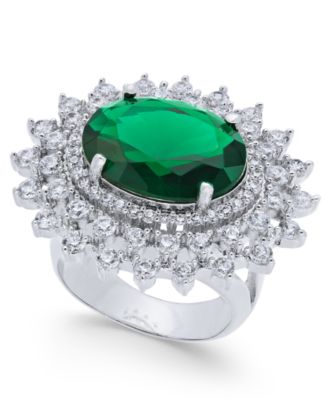 Joan Boyce - Silver-Tone Oval Center Crystal Statement Ring