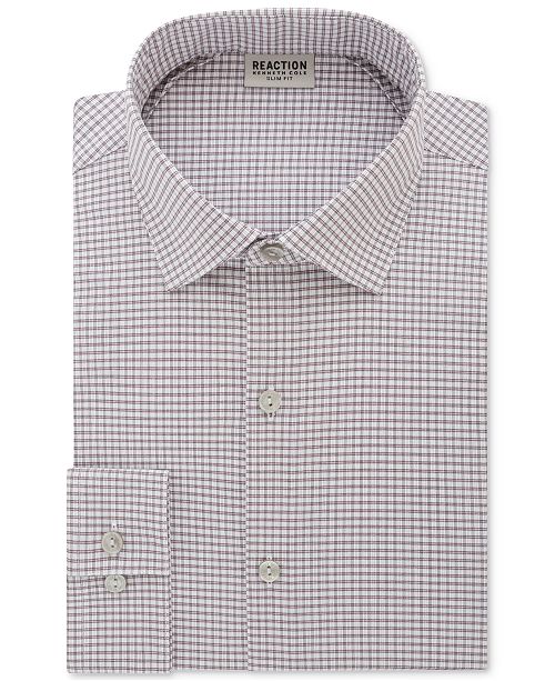 Kenneth Cole Mens Slim Fit Checks And Stripes Dress Shirt Gray Size L