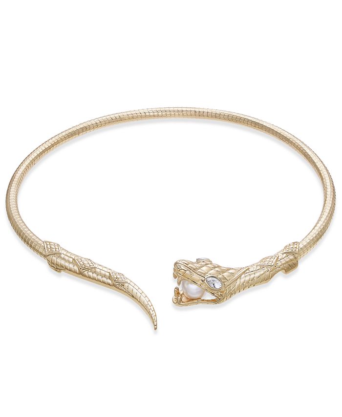 Thalia Sodi Gold-Tone Crystal & Imitation Pearl Snake Collar Necklace ...