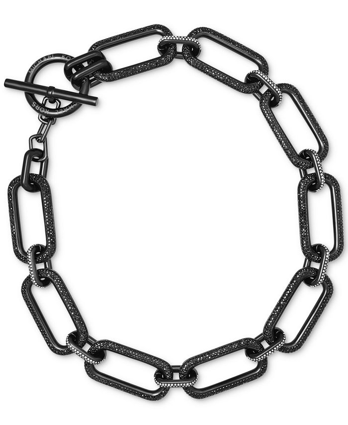 Michael Kors Black Ion-Plated Pavé Large Link Statement Necklace - Macy's