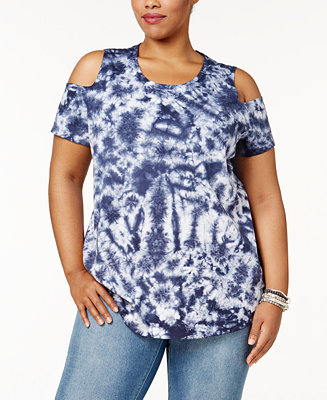 Style & Co Plus Size Cotton Tie-Dyed Cold-Shoulder Top, Created for ...