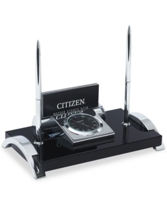 Citizen - Executive Suite Silver-Tone Metal & Black Crystal Desk Clock