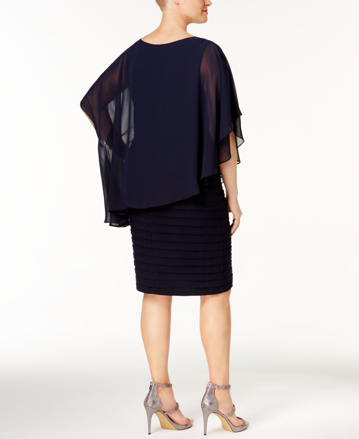 Betsy & Adam Plus Size Chiffon Capelet Sheath Dress In Blue