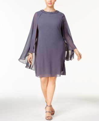 SL Fashions - Plus Size Embellished Chiffon Cape Dress