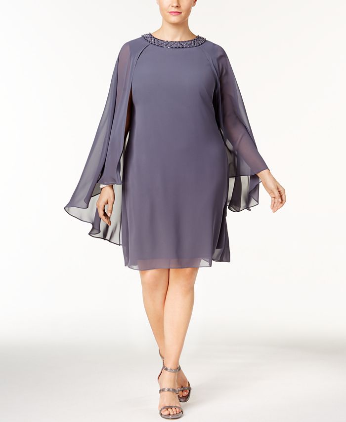 SL Fashions Plus Size Embellished Chiffon Cape Dress - Macy's