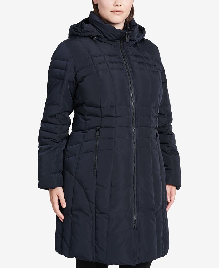 Calvin Klein Plus Size Hooded Layered Down Coat - Macy's