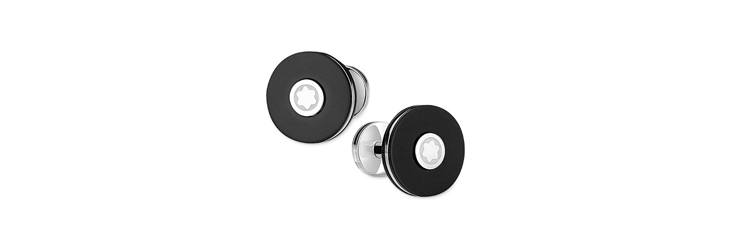 Мужские запонки Montblanc Pix Stainless Steel & Black Resin Cuff Links — фото 1