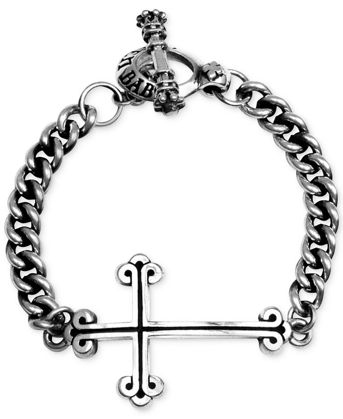 King Baby Men's East-West Cross Link Bracelet in Sterling Silver ...