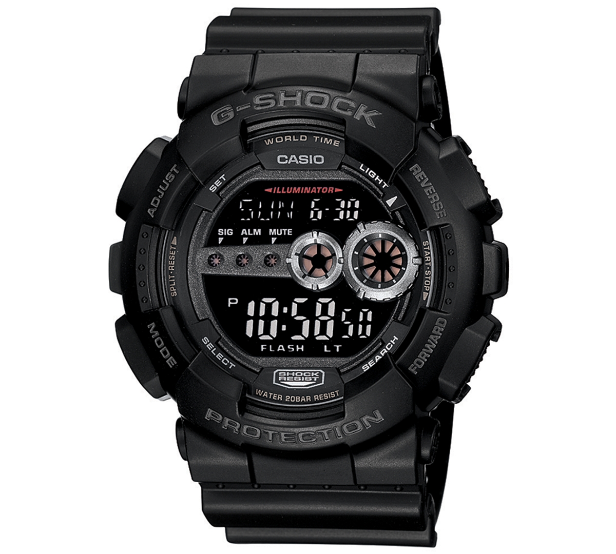 Men's Xl Digital Black Resin Strap Watch GD100-1B