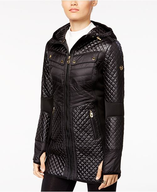 Michael Kors Quilted Knit-Panel Puffer Coat & Reviews - Coats - Women ...