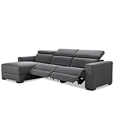 Nevio 3-Pc. Fabric Sectional Sofa with Chaise, 2 Power Recliners and Articulating Headrests, Created for Macy's