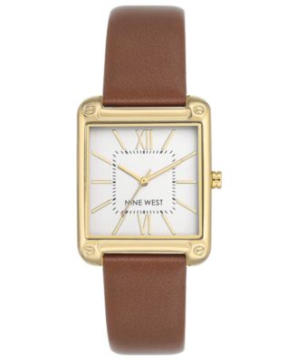 Nine West - Women's Brown Faux Leather Strap Watch 29mm