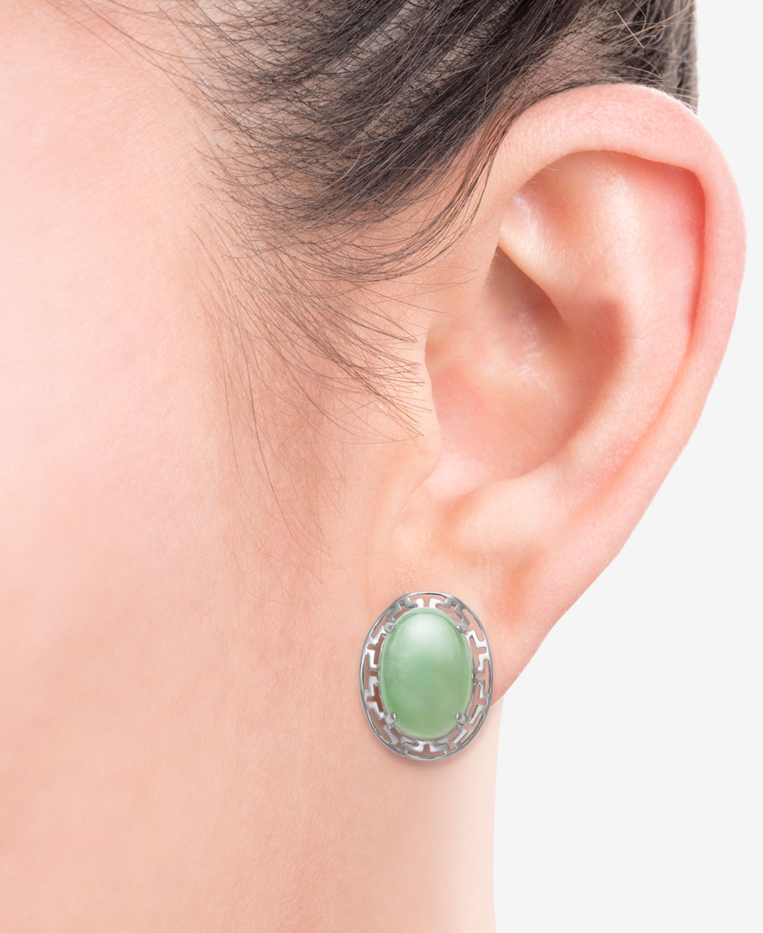 Dyed Jade (10 x 14mm) Greek Key Oval Drop Earrings in Sterling Silver