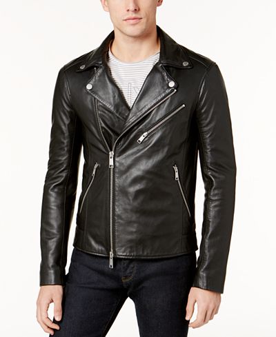 Armani Exchange Men&#39;s Leather Moto Jacket - Coats & Jackets - Men - Macy&#39;s