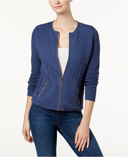 Charter Club Cotton Quilted ZipFront Cardigan, Created for Macy's