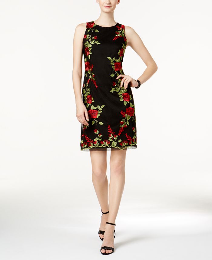 Donna Ricco Floral Embroidered Mesh Dress Macy s